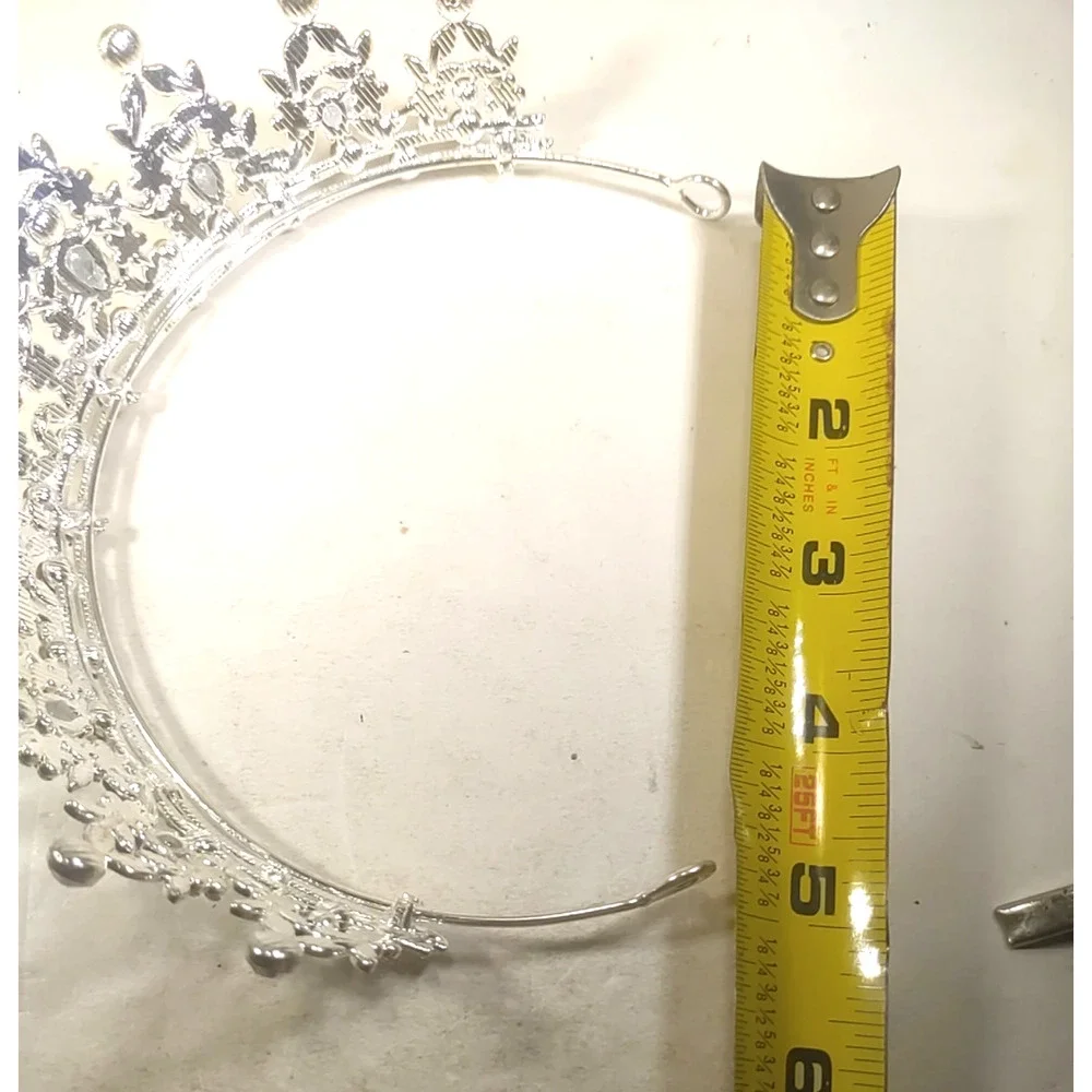 Tiara Crown Bride Party Silver Tone Rhinestone Elegant